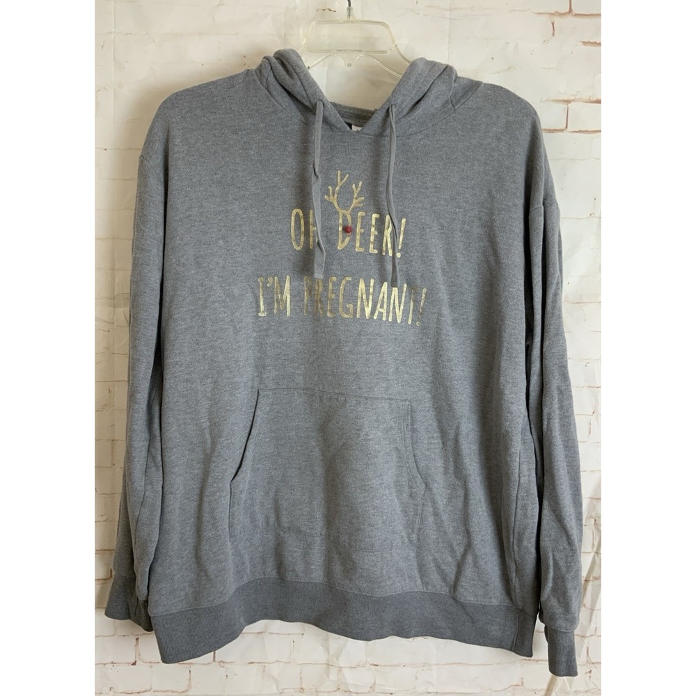 Motherhood Maternity Gray "Oh Deer!โ Im Pregnant" Hooded Sweatshirt Size L